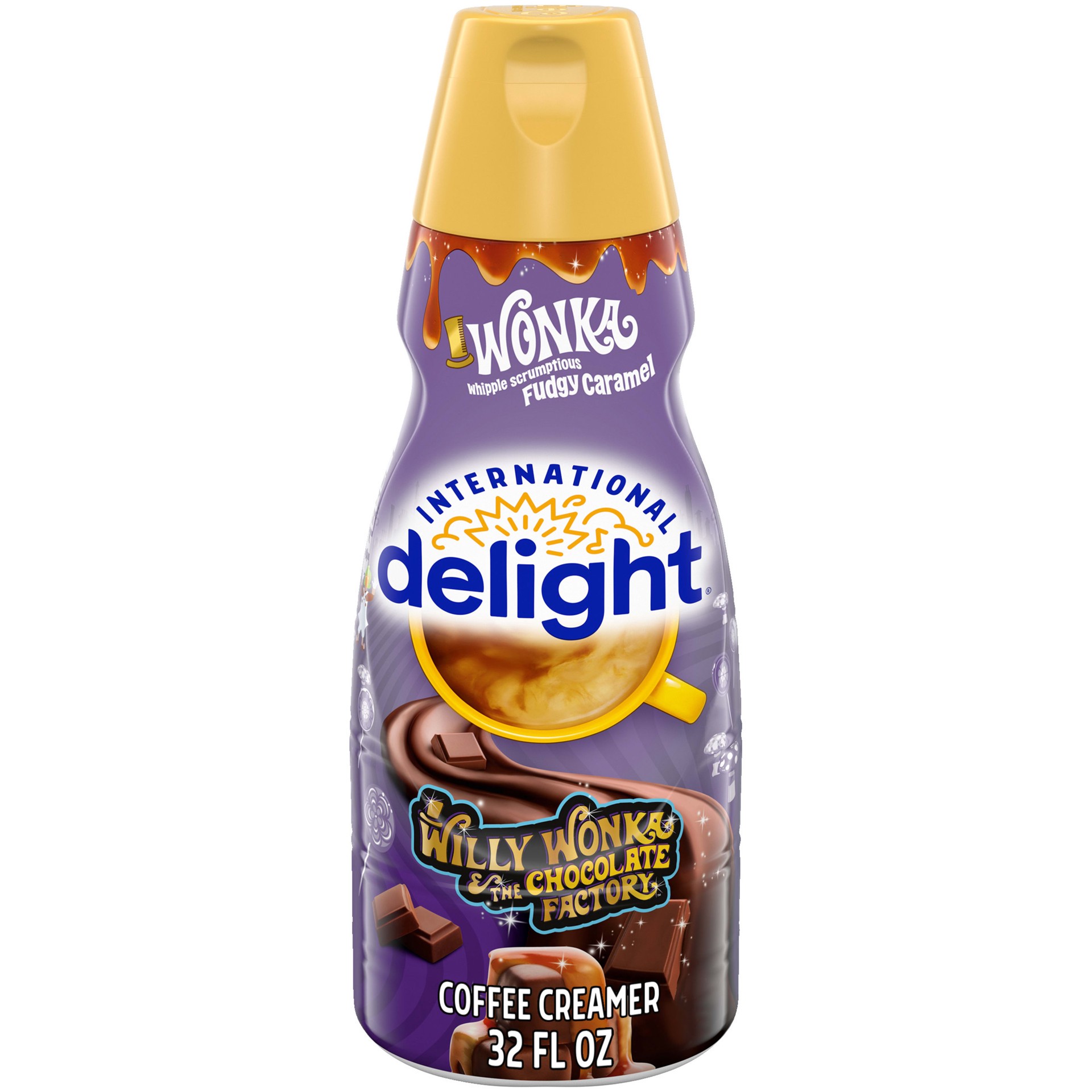 slide 1 of 5, International Delight Coffee Creamer, Wonka Whipple Scrumptious Fudgy Caramel, 32 oz., 32 fl oz