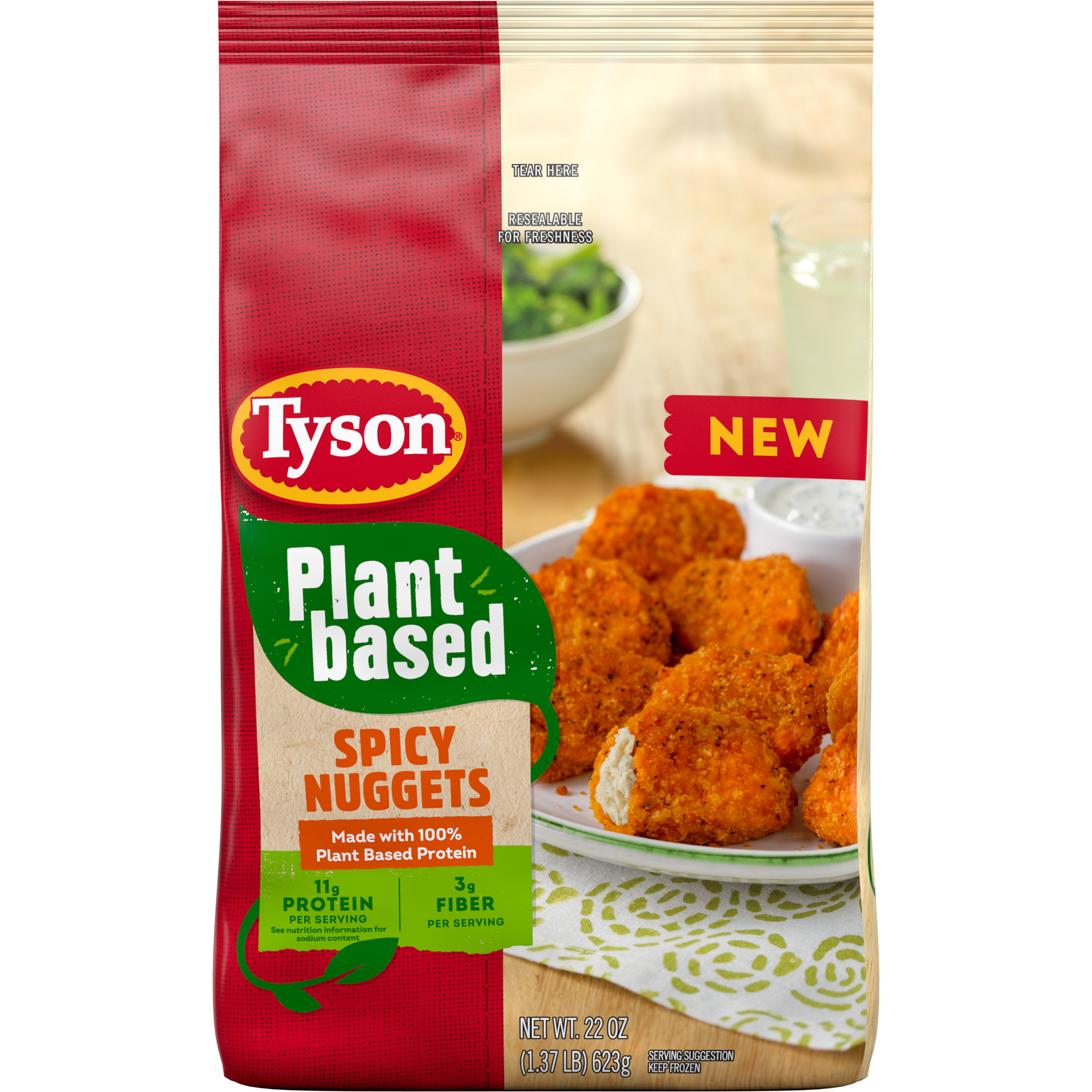 slide 1 of 2, Tyson Plant Based Spicy Nuggets, 22 oz Bag, 623.69 g