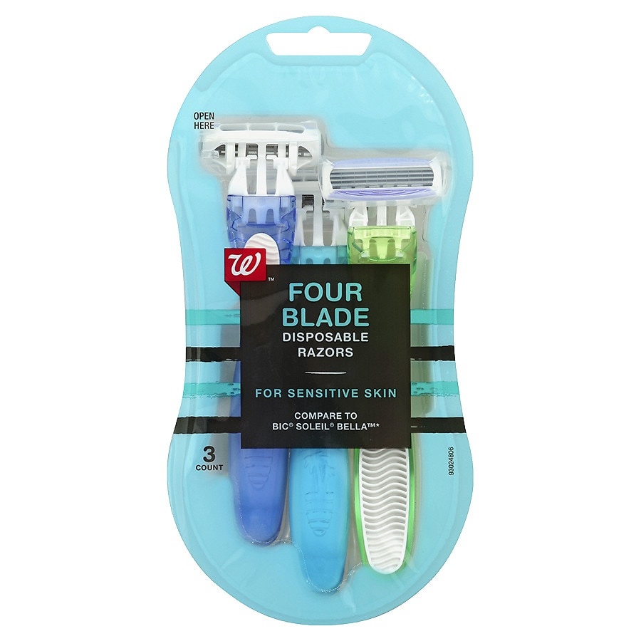 slide 1 of 1, Walgreens Beauty 4 Blade Disposable Razors, 3 ct