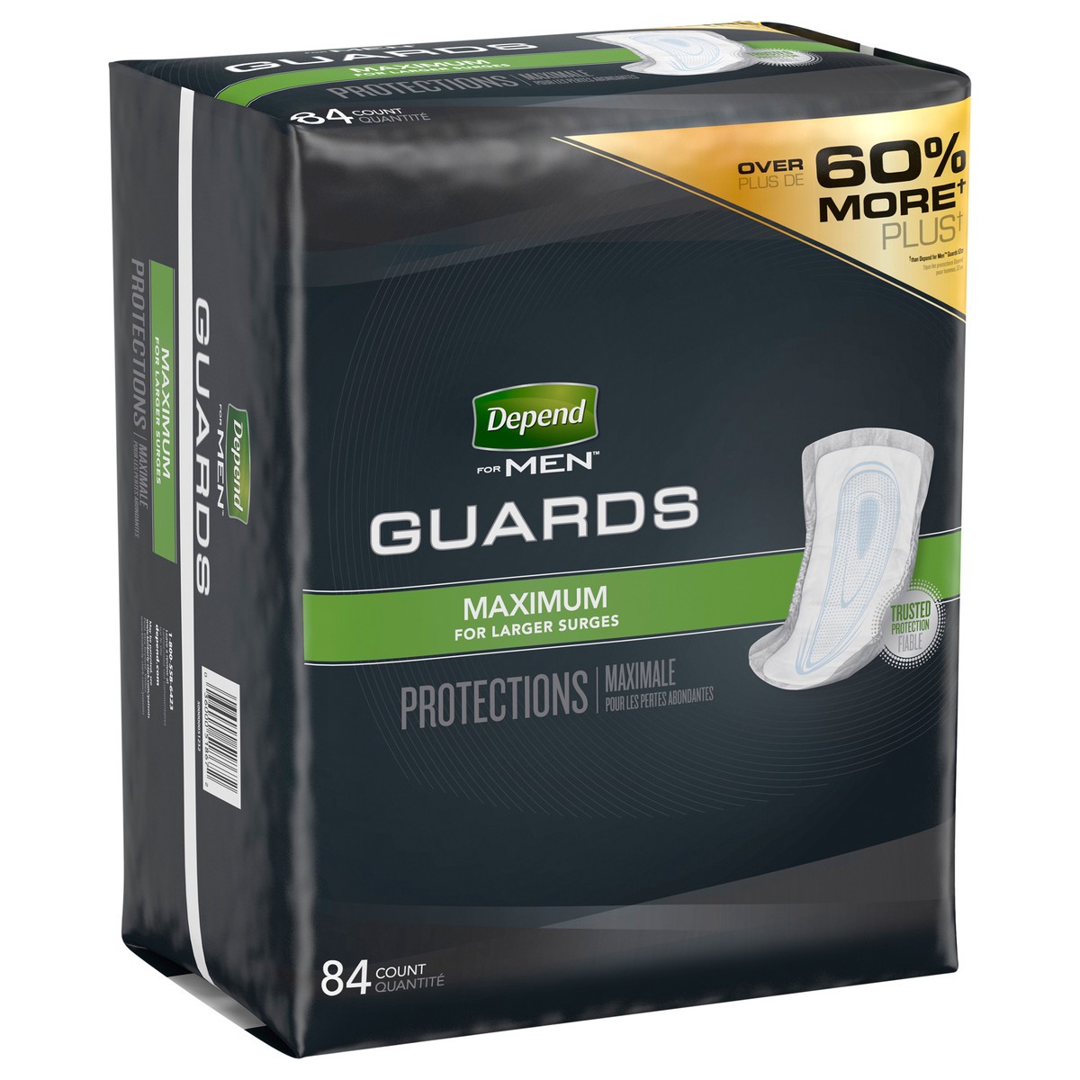 slide 8 of 11, Depend Guards Incontinence Pads for Men, Maximum Absorbency, 84 Count, 1 PK