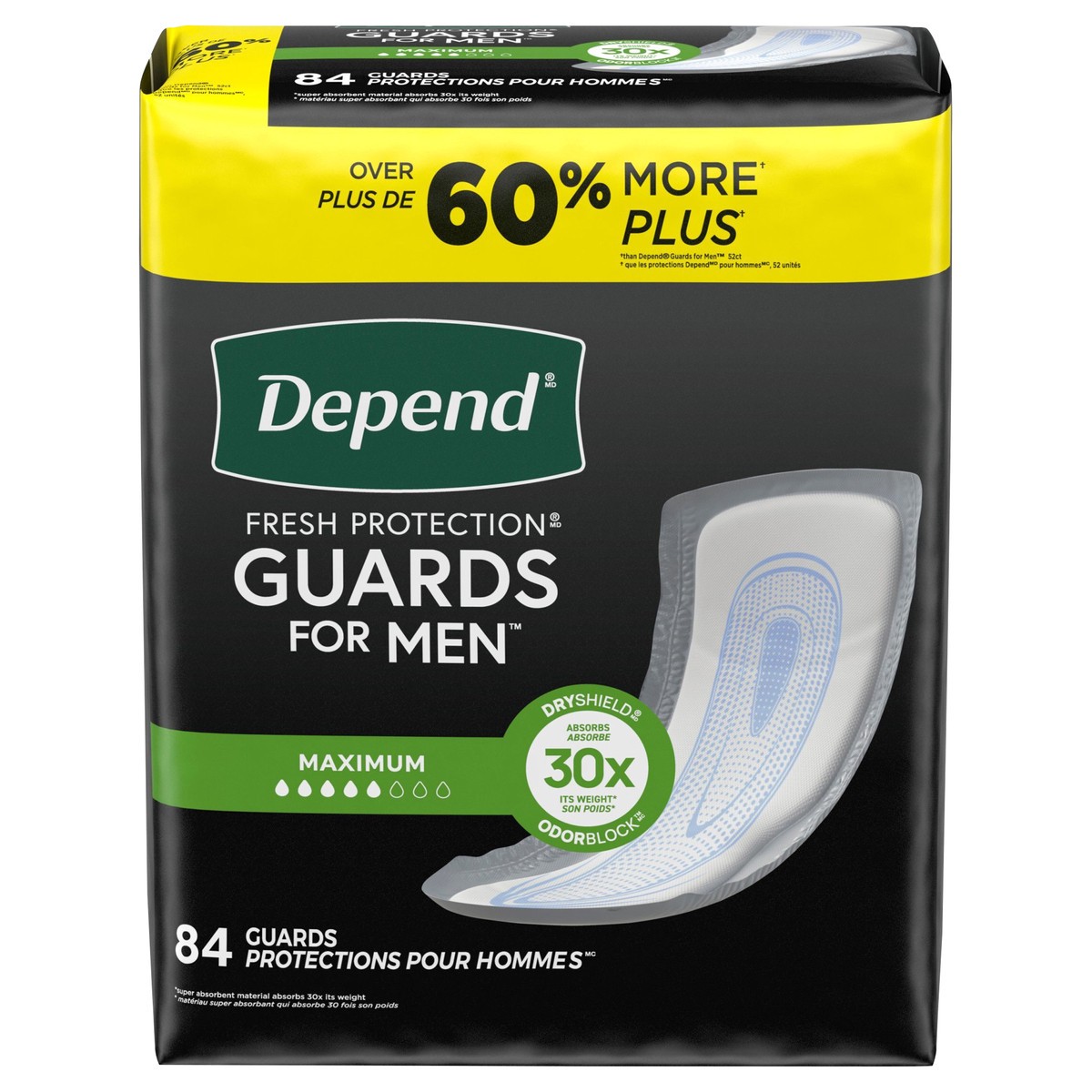 slide 1 of 11, Depend Guards Incontinence Pads for Men, Maximum Absorbency, 84 Count, 1 PK