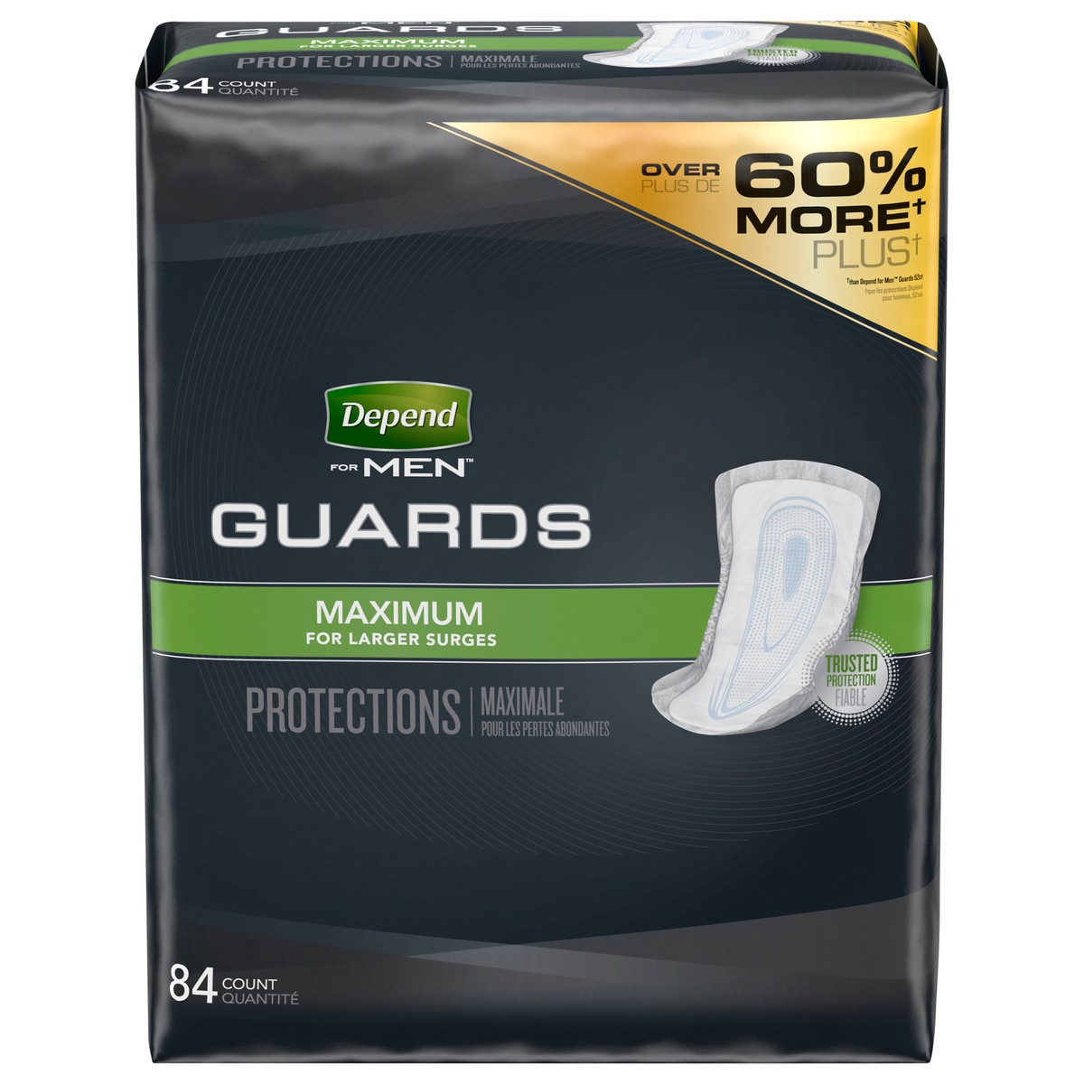 slide 3 of 11, Depend Guards Incontinence Pads for Men, Maximum Absorbency, 84 Count, 1 PK