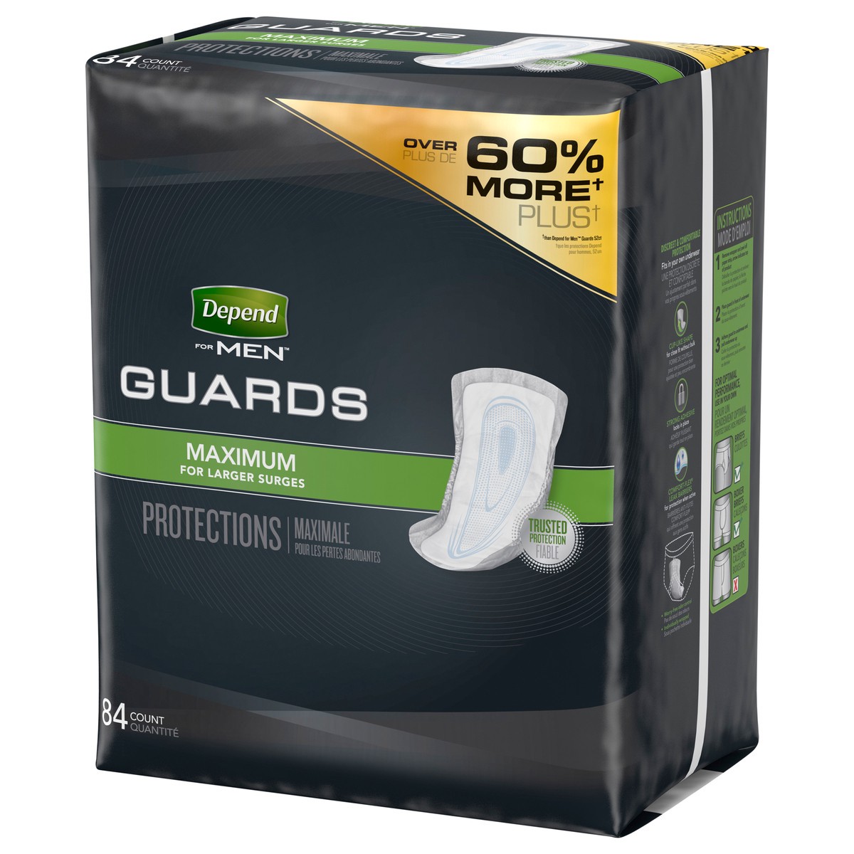slide 11 of 11, Depend Guards Incontinence Pads for Men, Maximum Absorbency, 84 Count, 1 PK