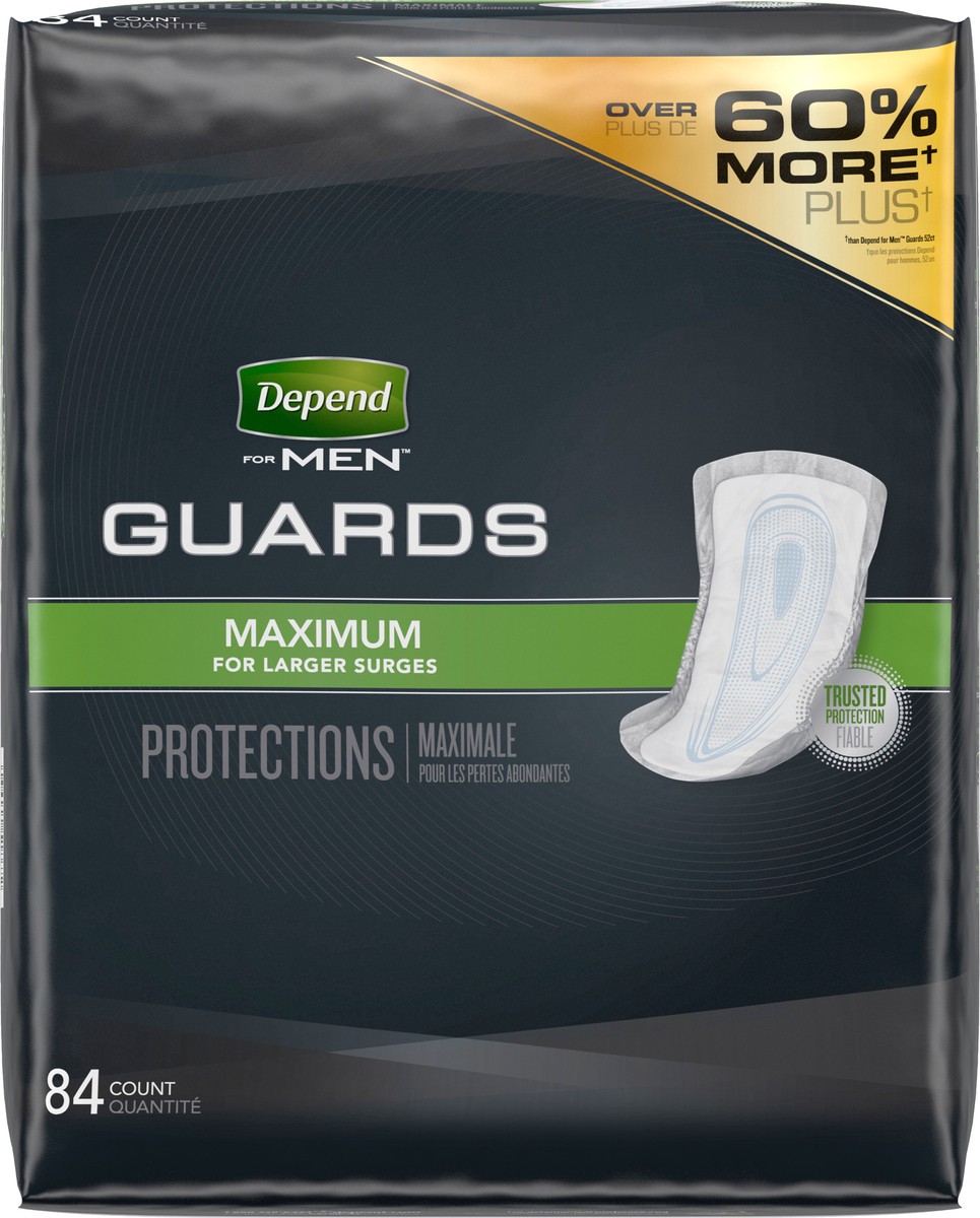 slide 9 of 11, Depend Guards Incontinence Pads for Men, Maximum Absorbency, 84 Count, 1 PK