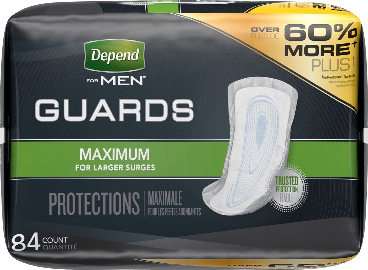 slide 4 of 11, Depend Guards Incontinence Pads for Men, Maximum Absorbency, 84 Count, 1 PK