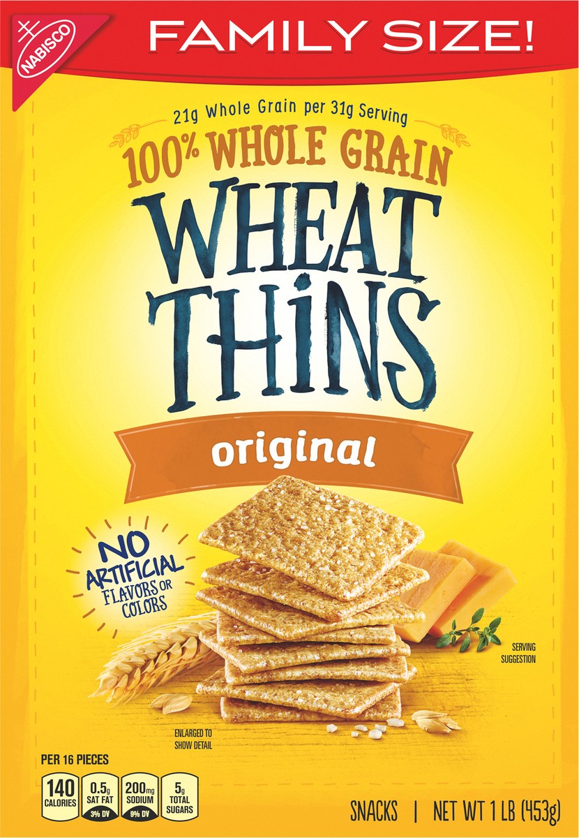 slide 6 of 12, Wheat Thins Original Whole Grain Wheat Crackers, Family Size, 16 oz, 1 lb