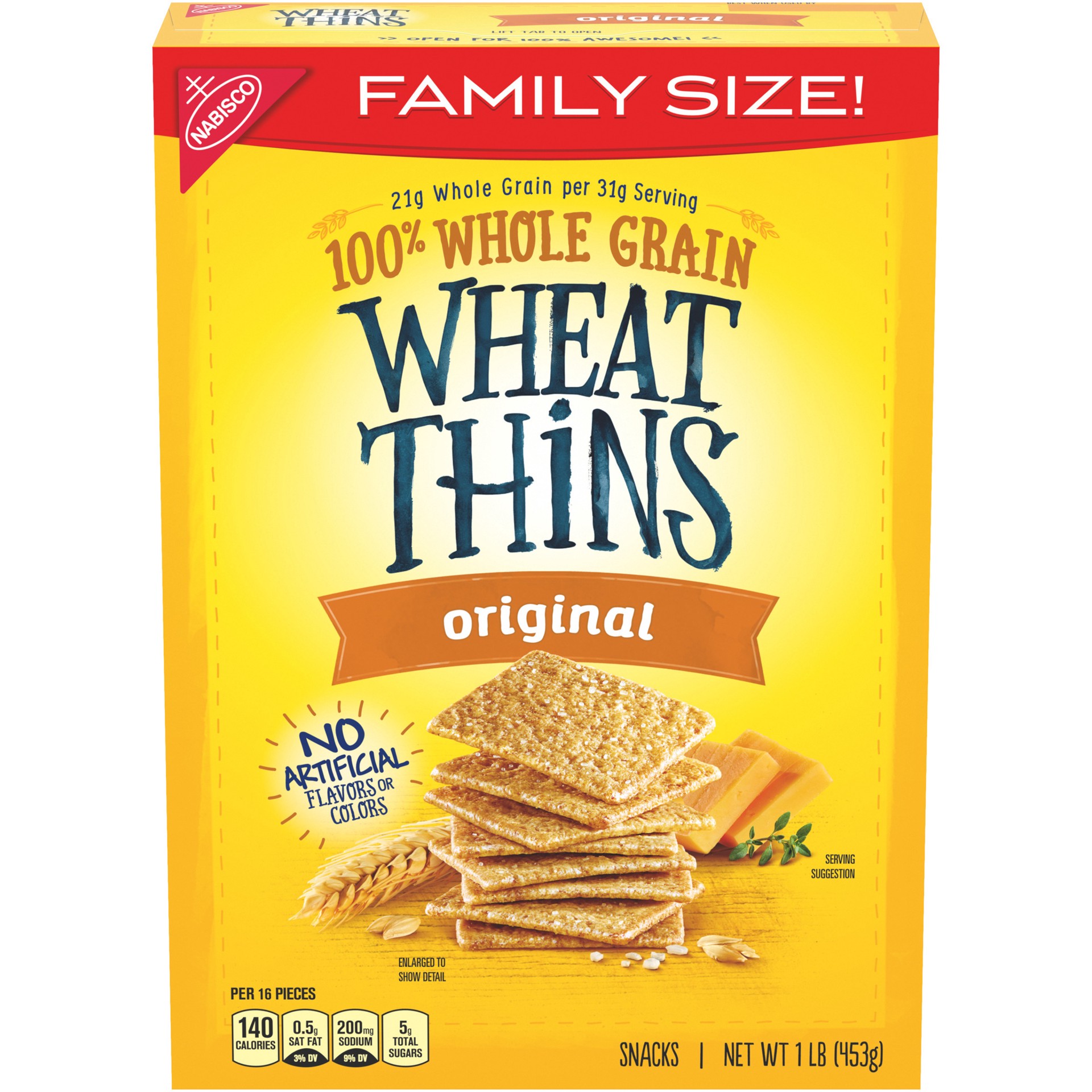 slide 1 of 12, Wheat Thins Original Whole Grain Wheat Crackers, Family Size, 16 oz, 1 lb