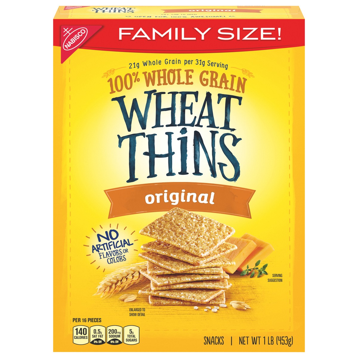 slide 1 of 12, Wheat Thins Original Whole Grain Wheat Crackers, Family Size, 16 oz, 1 lb