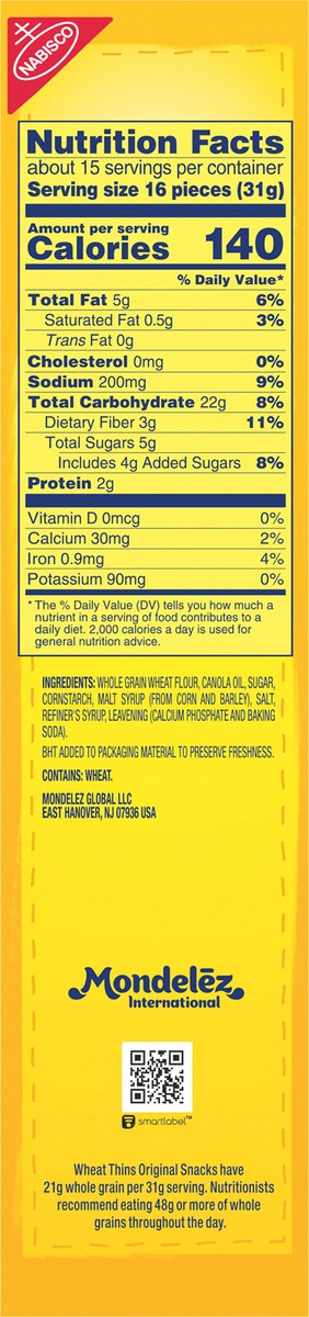 slide 4 of 12, Wheat Thins Original Whole Grain Wheat Crackers, Family Size, 16 oz, 1 lb