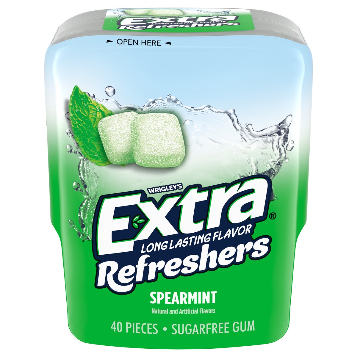 slide 1 of 8, EXTRA Gum Refreshers Spearmint Sugar Free Chewing Gum, 40 Pieces Bottle, 40 ct