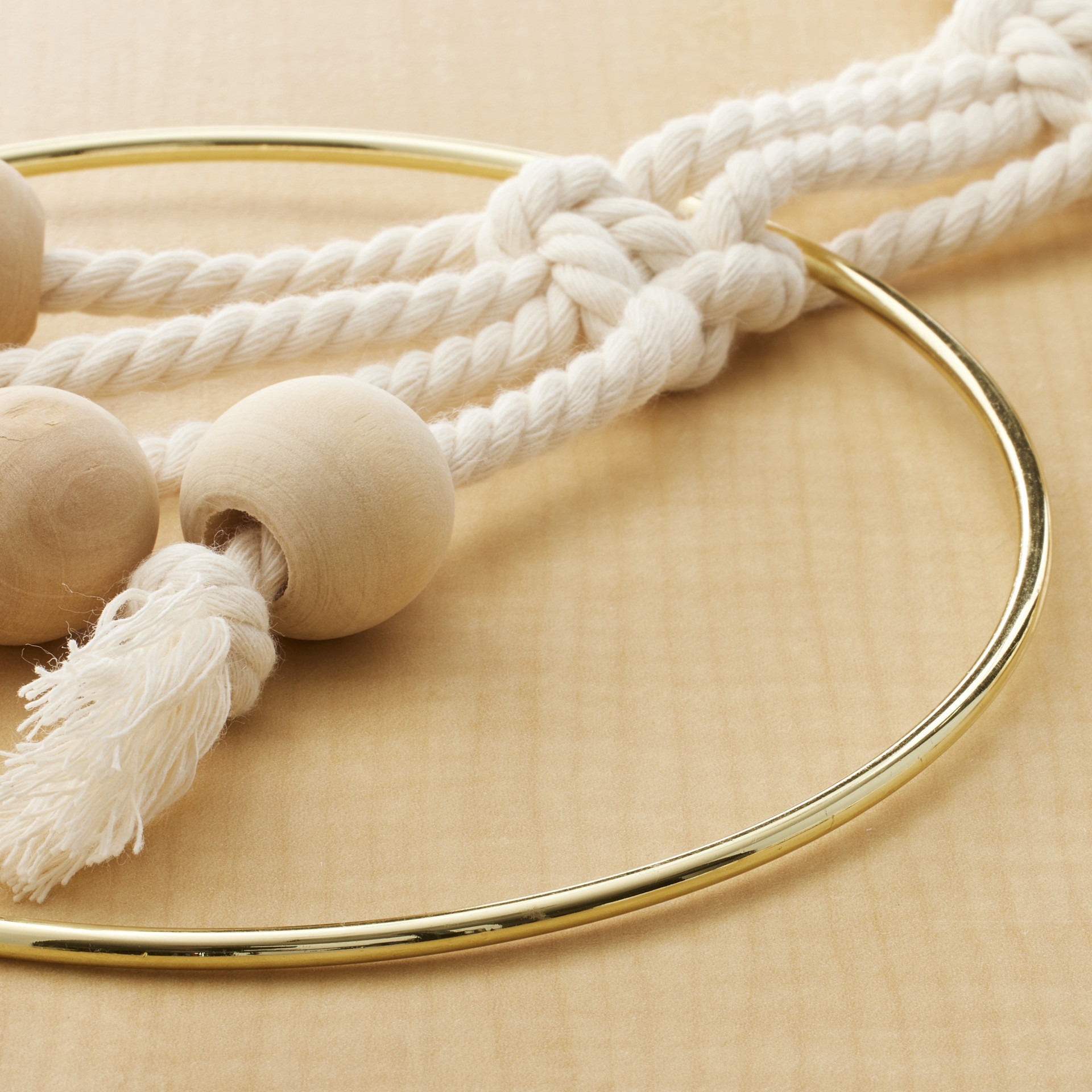 slide 2 of 2, Macrame Brass Ring By Loops & Threads, 6 in