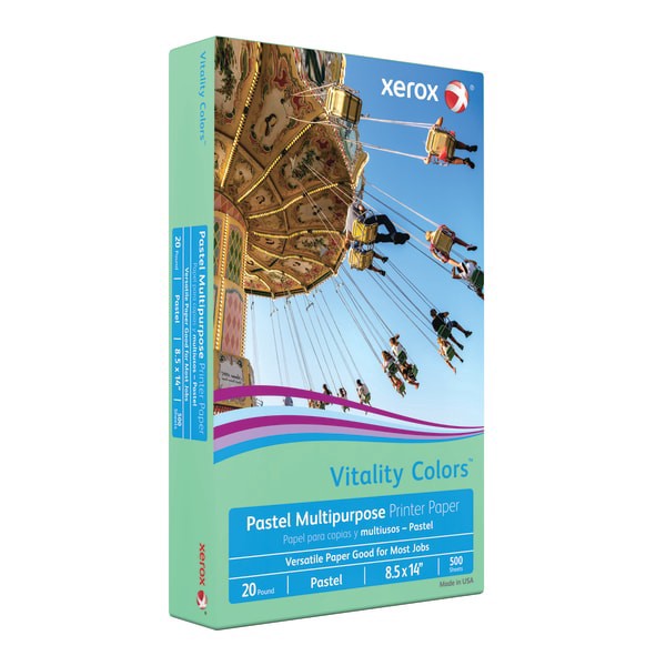 slide 2 of 3, Xerox Vitality Colors Multi-Use Printer Paper, Legal Size 30% Recycled, Green, 500 ct