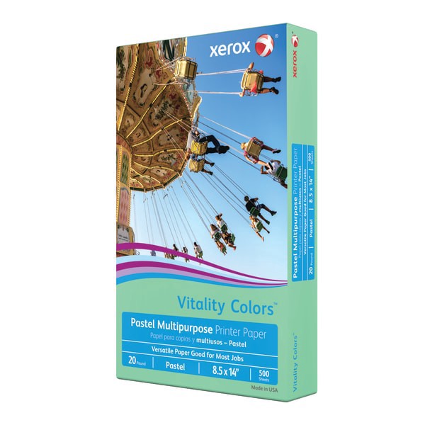 slide 3 of 3, Xerox Vitality Colors Multi-Use Printer Paper, Legal Size 30% Recycled, Green, 500 ct