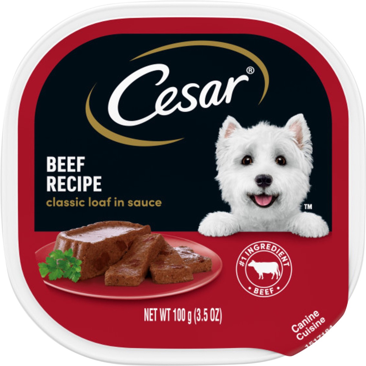 slide 6 of 9, Cesar Canine Cuisine Beef Pate in Meaty Juices Wet Dog Food, 3.5 oz