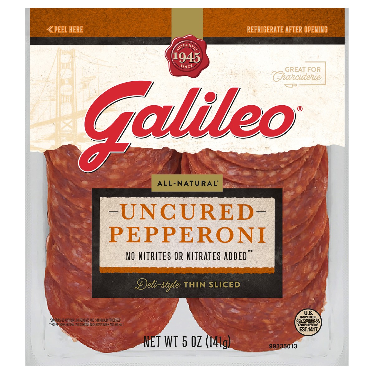 slide 1 of 5, Galileo All Natural Uncured Pepperoni, 5 oz, 141.75 g