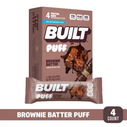 Built Bar BUILT Puff Snack Bars, Brownie Batter, 17g Protein, 140 Calorie, 4 Count Box, 1.41 oz Bars