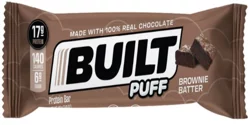 Built Bar BUILT Puff Snack Bars, Brownie Batter, 17g Protein, 140 Calorie, 4 Count Box, 1.41 oz Bars