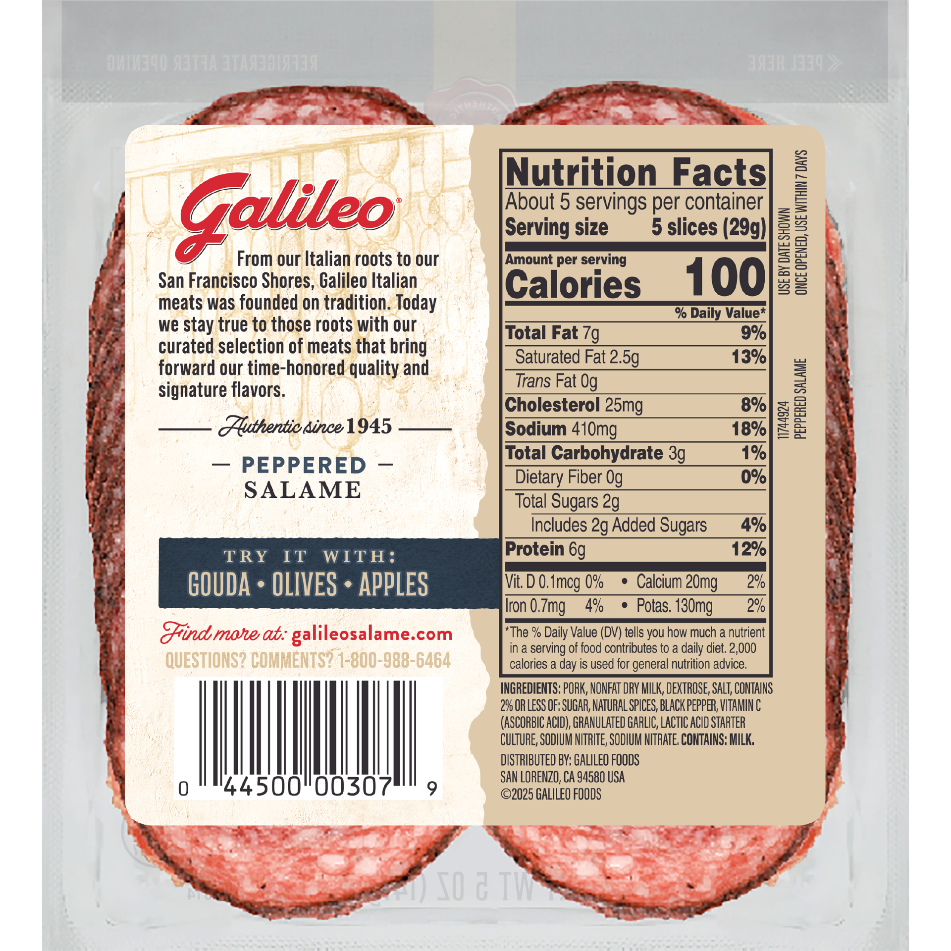 slide 4 of 5, Galileo Peppered Salame, 141.75 g