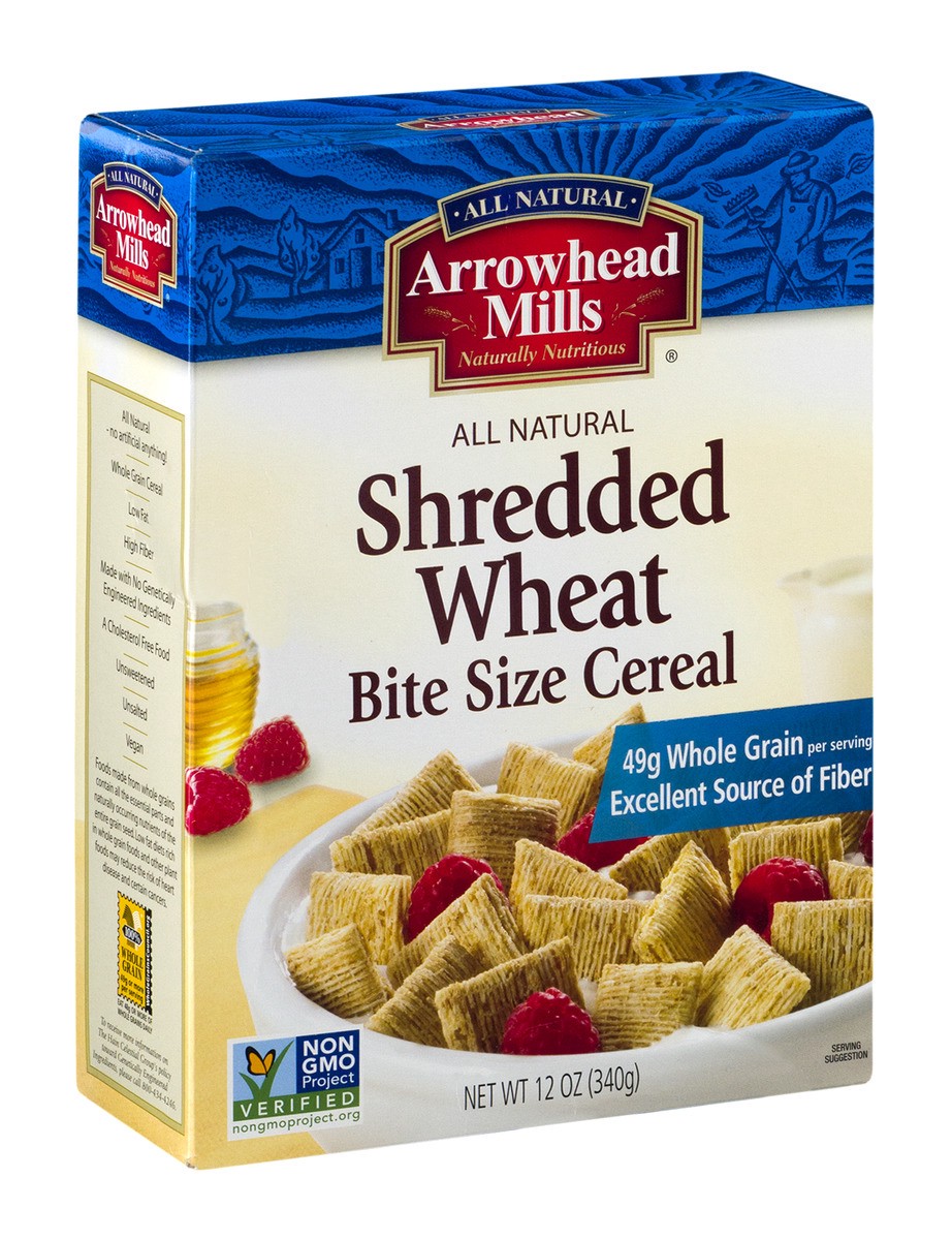 slide 2 of 9, Arrowhead Mills Shredded Wheat Bite Size Cereal, 12 oz