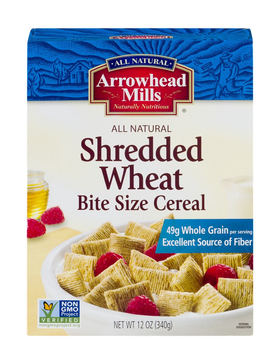 slide 1 of 9, Arrowhead Mills Shredded Wheat Bite Size Cereal, 12 oz