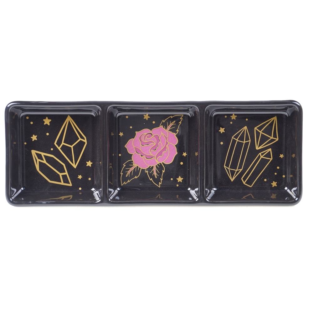 slide 1 of 1, Holiday Home All Hallows Rose Crystals Sectioned Serving Tray - Black/Gold, 14 in