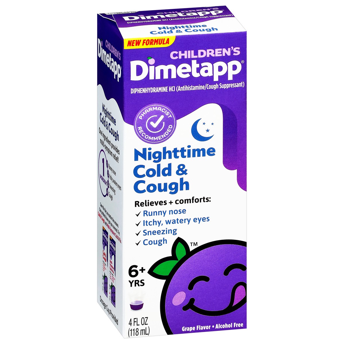 slide 7 of 11, Dimetapp Cold & Cough, Grape Flavor, 6+ Yrs, Children's, Nighttime, 4 fl oz