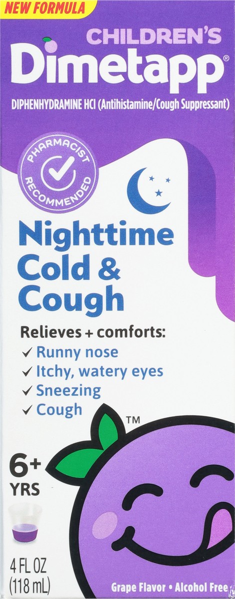 slide 11 of 11, Dimetapp Cold & Cough, Grape Flavor, 6+ Yrs, Children's, Nighttime, 4 fl oz