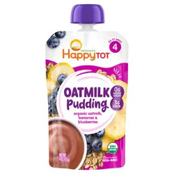 Happy Tot Organics Oatmilk Pudding, Dairy-Free, Stage 4 Toddler Snack, Oatmilk, Bananas & Blueberries, 4 Ounce Pouch