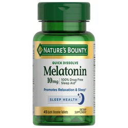 Nature''s Bounty Melatonin Drug-Free Sleep Aid Quick Dissolve Tablets, 10 mg