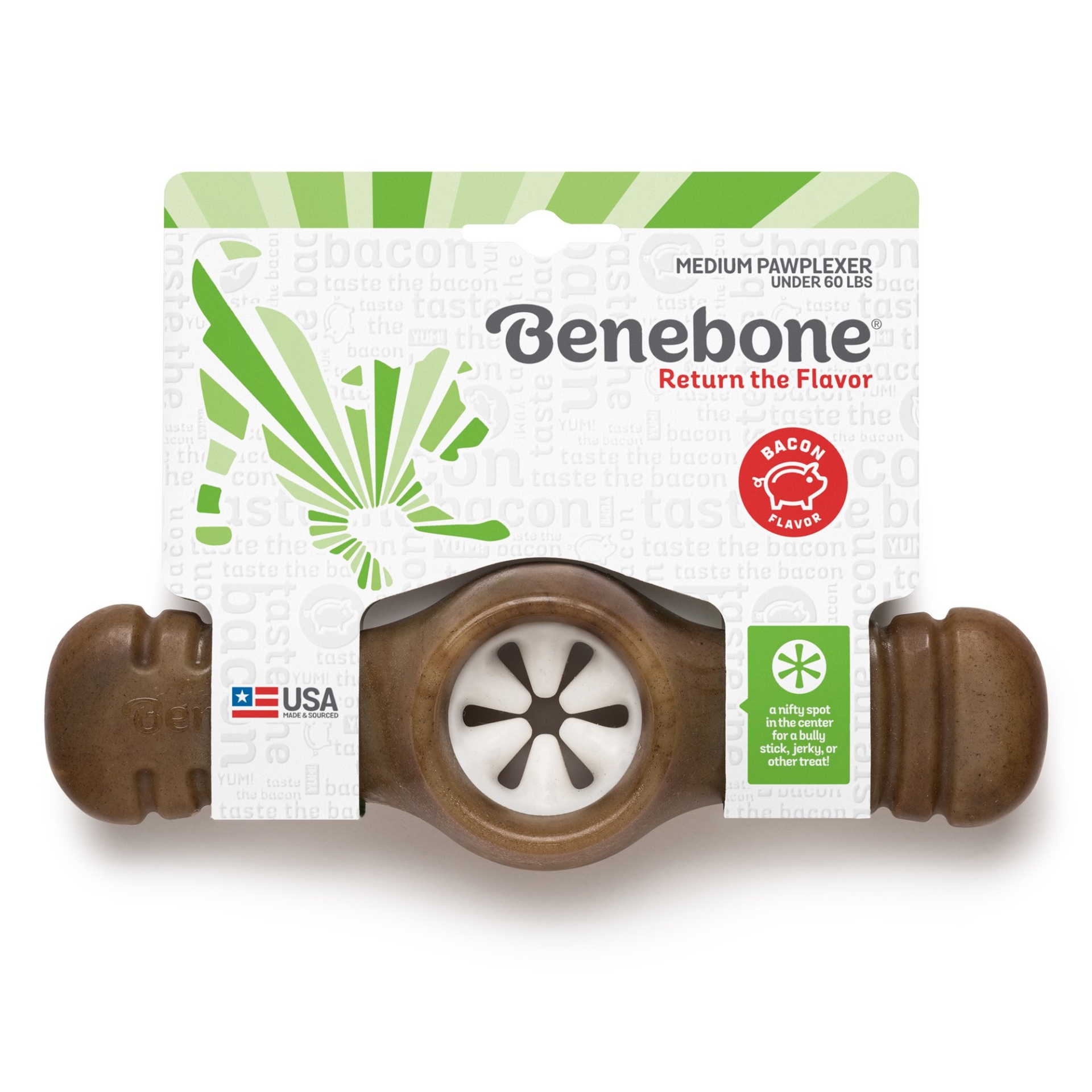 slide 1 of 1, Benebone Bacon Flavored Pawplexer Chew Toy For Dog, MED