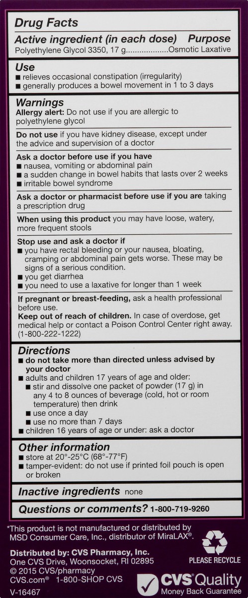 slide 6 of 11, CVS Health Purelax Polyethylene Glycol 3350 Powder For Solution, Osmotic Laxative, Unflavored, 10 Ct, 10 ct