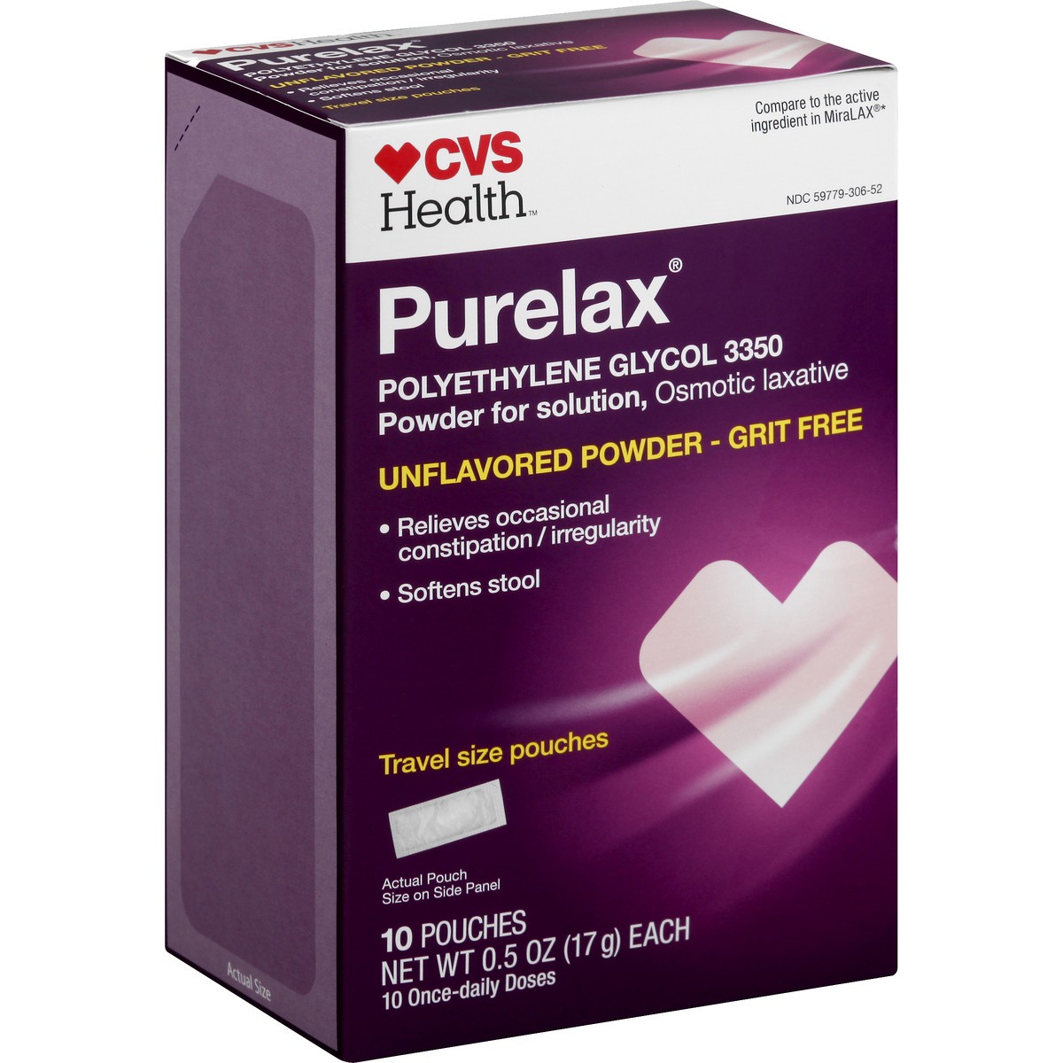 slide 8 of 11, CVS Health Purelax Polyethylene Glycol 3350 Powder For Solution, Osmotic Laxative, Unflavored, 10 Ct, 10 ct