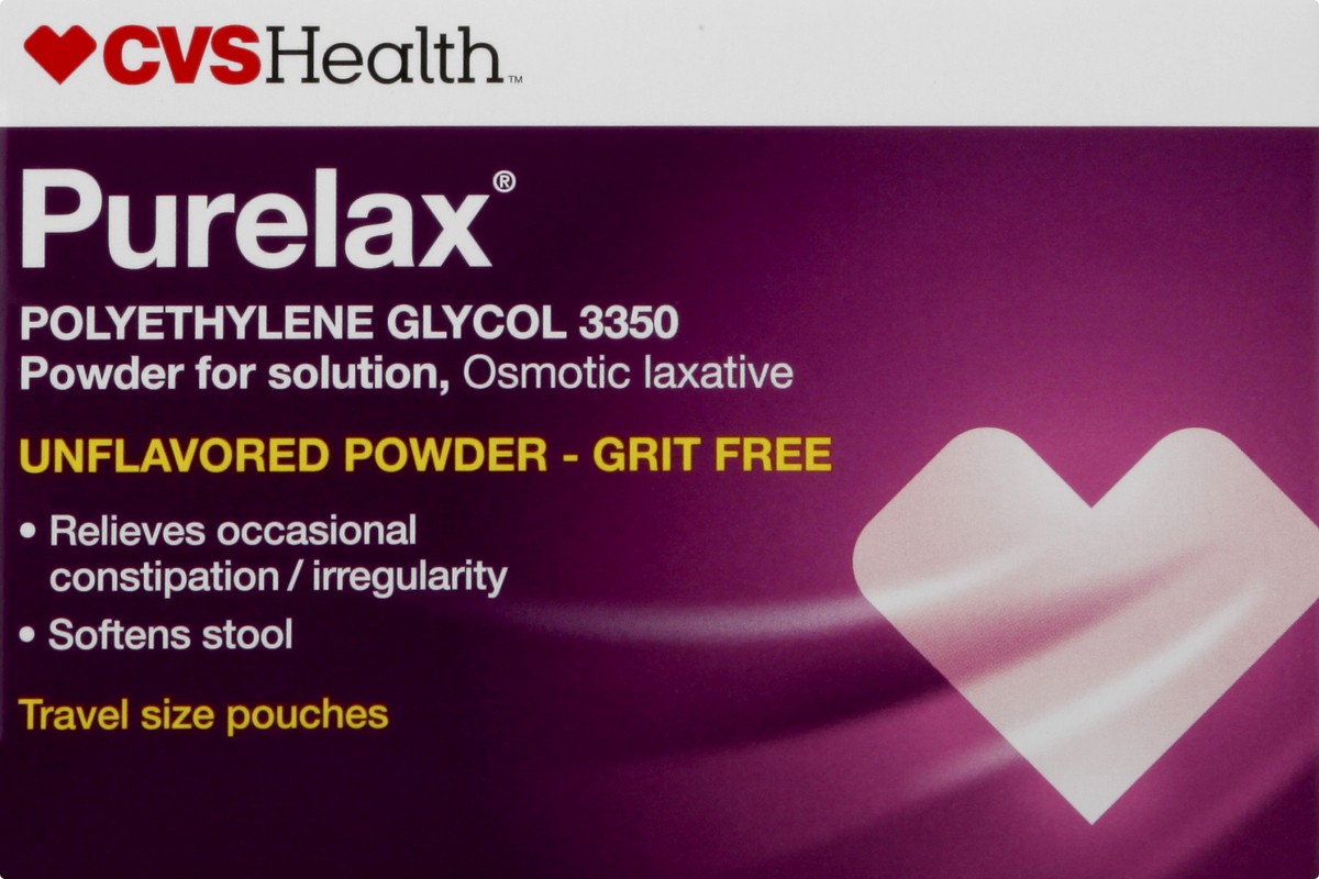 slide 10 of 11, CVS Health Purelax Polyethylene Glycol 3350 Powder For Solution, Osmotic Laxative, Unflavored, 10 Ct, 10 ct