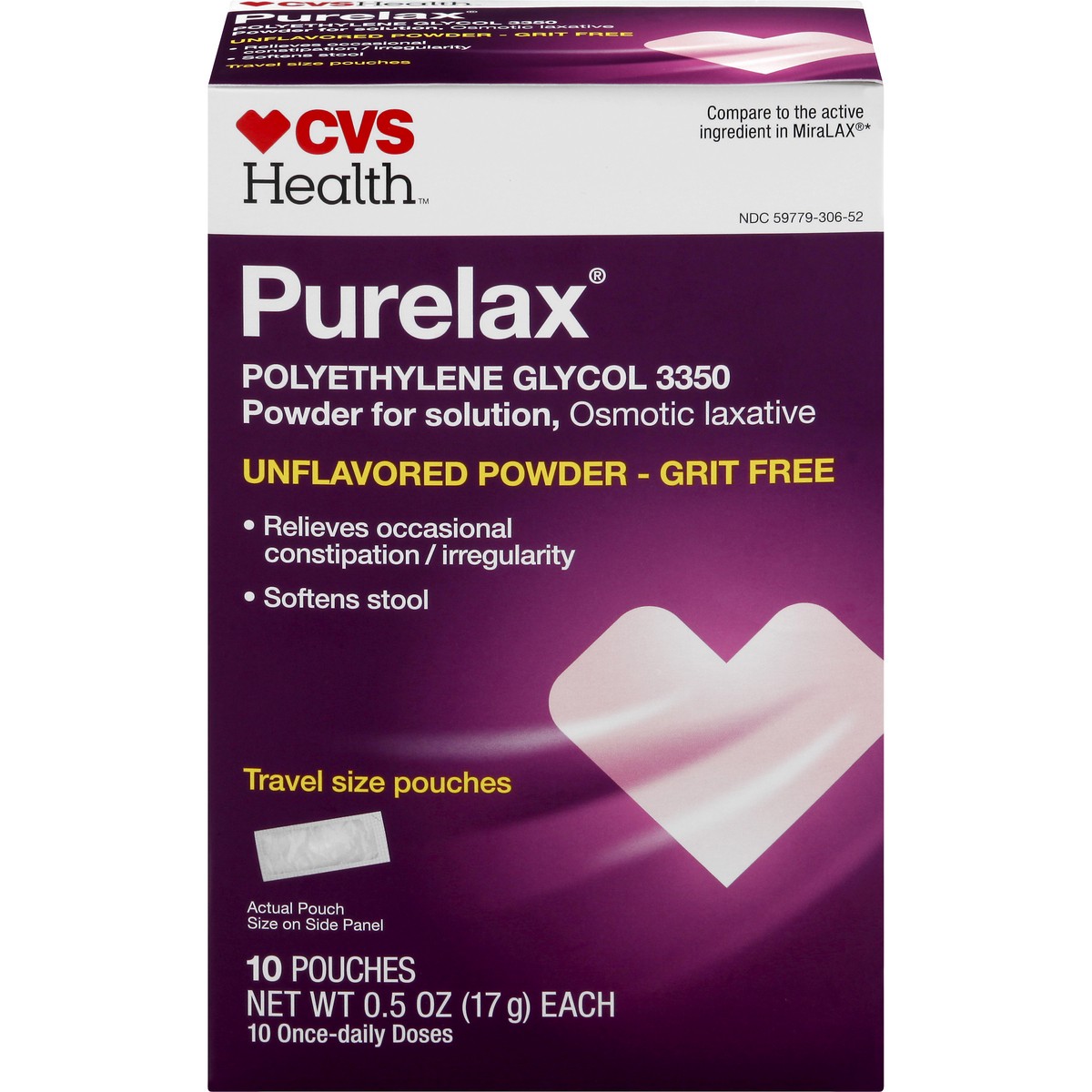 slide 1 of 11, CVS Health Purelax Polyethylene Glycol 3350 Powder For Solution, Osmotic Laxative, Unflavored, 10 Ct, 10 ct