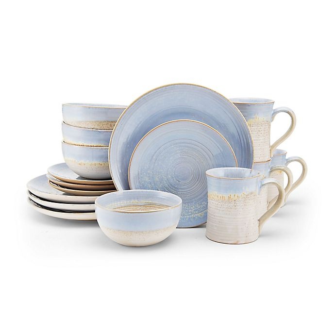 slide 1 of 5, Mikasa Tanner Dinnerwware Set - Light Blue/Cream, 16 ct