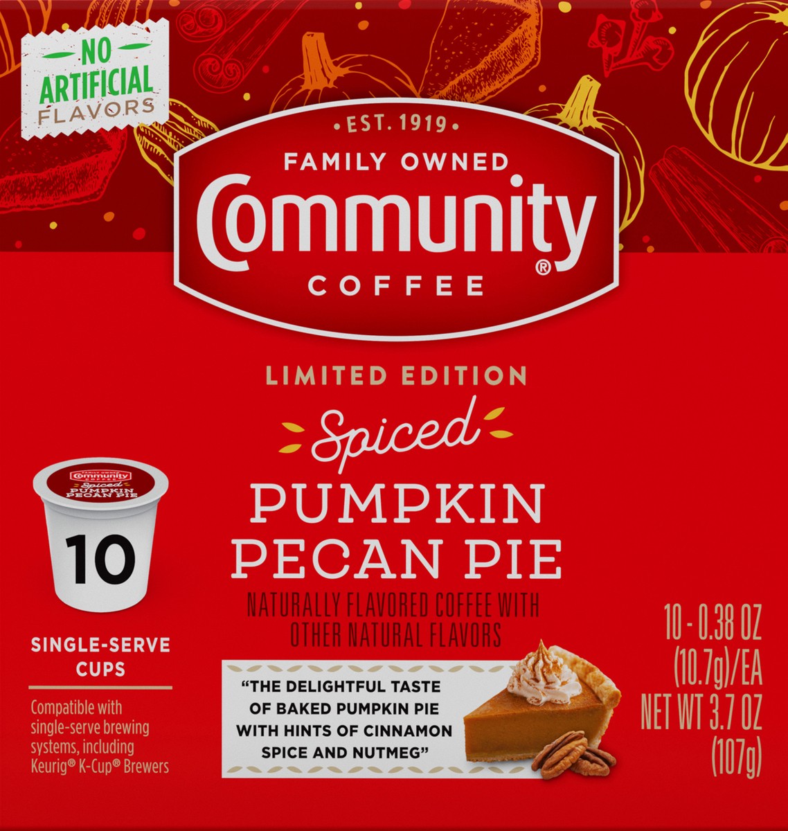 slide 5 of 10, Community Coffee Coffee, Spiced Pumpkin Pecan Pie, K-Cup Pods, 10 ct