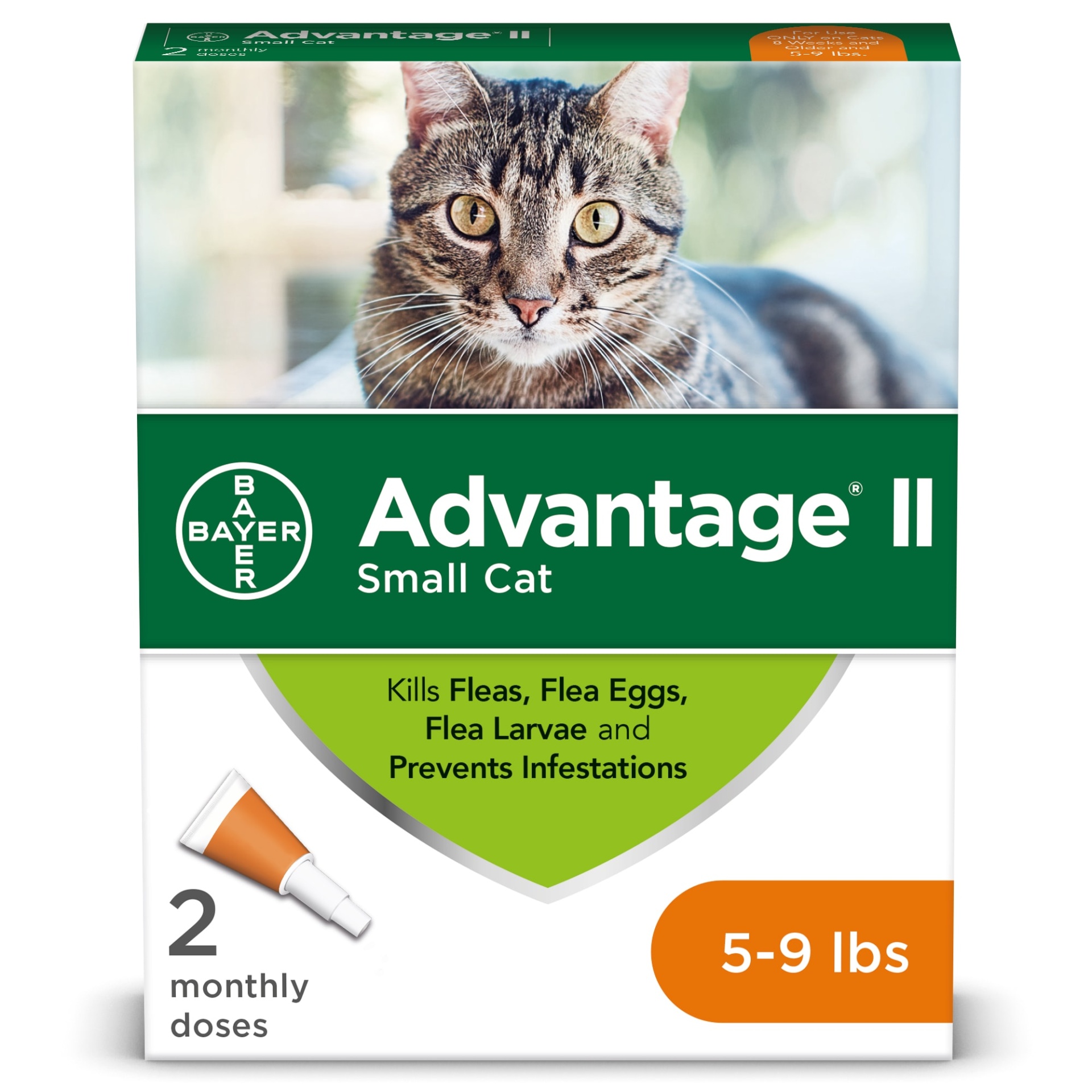 slide 1 of 1, advantage II Once-A-Month Cat & Kitten Topical Flea Treatment, 5 to 9 lbs., 2 ct