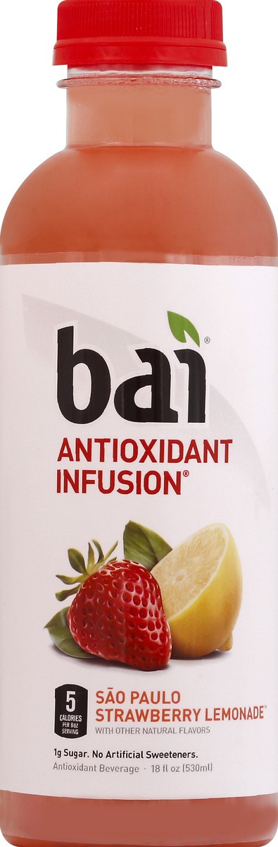 slide 1 of 5, Bai Flavored Water, São Paulo Strawberry Lemonade, Antioxidant Infused Drinks, 18 Fluid Ounce Bottle, 18 fl oz