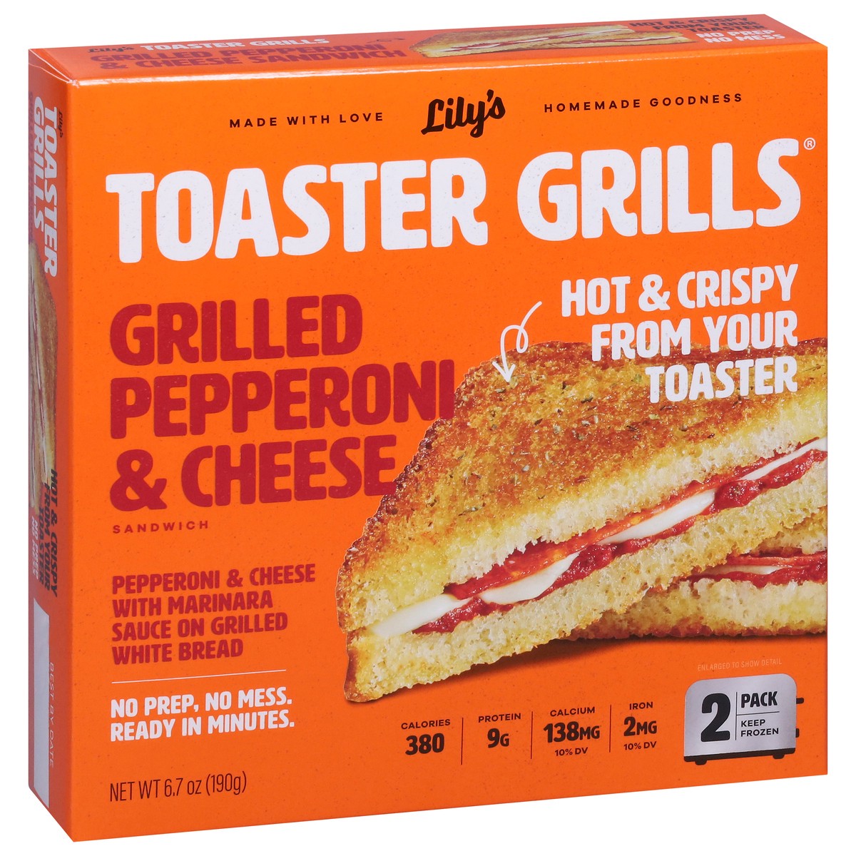 slide 6 of 14, Lily's Toaster Grills Grilled Pepperoni Pizza Sandwich with Premium Pepperoni and Marinara 2 Pack, 2 ct