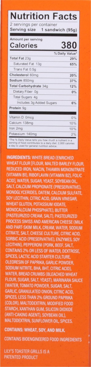 slide 4 of 14, Lily's Toaster Grills Grilled Pepperoni Pizza Sandwich with Premium Pepperoni and Marinara 2 Pack, 2 ct