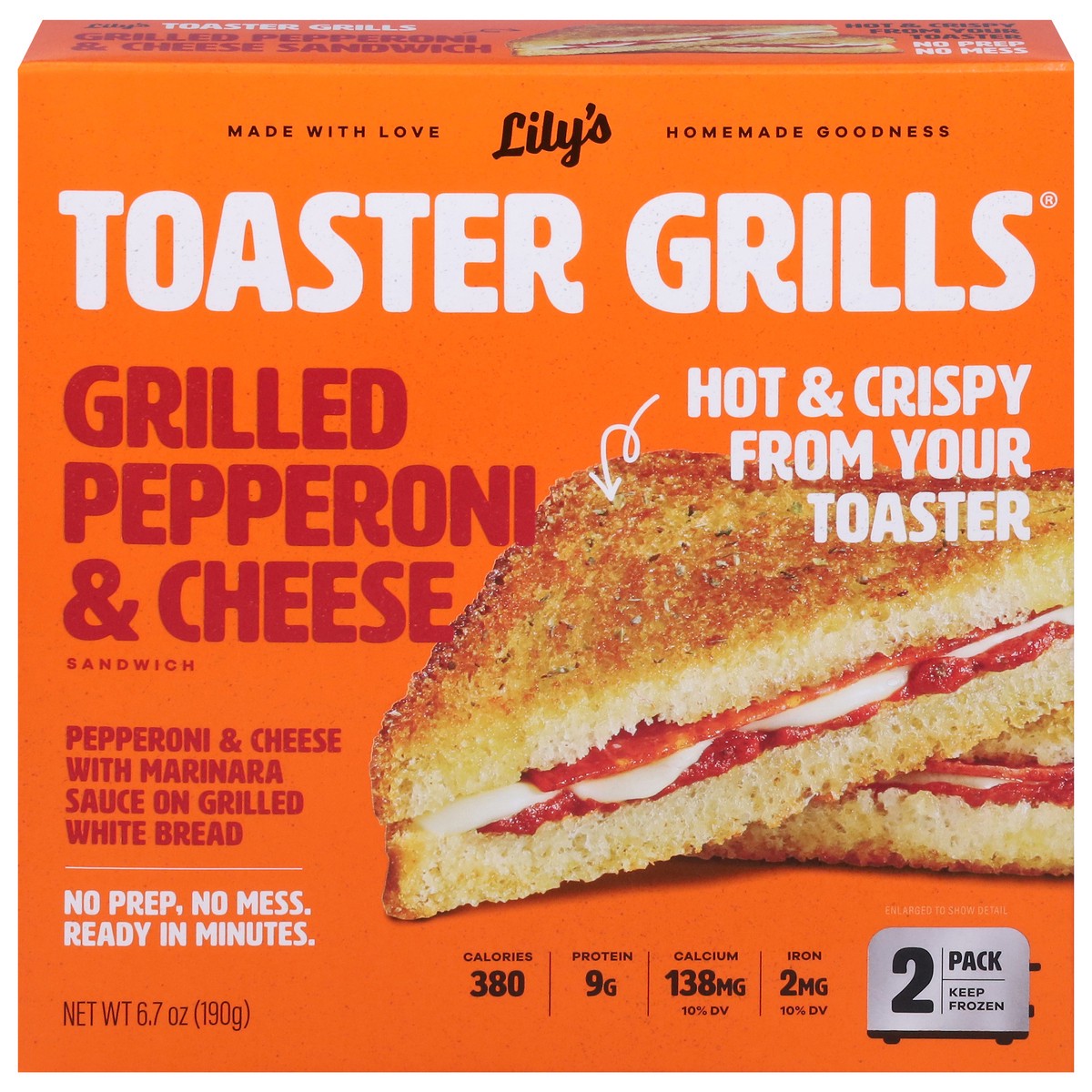 slide 3 of 14, Lily's Toaster Grills Grilled Pepperoni Pizza Sandwich with Premium Pepperoni and Marinara 2 Pack, 2 ct