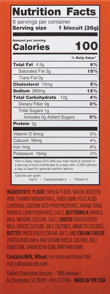 slide 8 of 9, Callie's Hot Little Sharp Cheddar Biscuit 6 ea, 7.4 oz