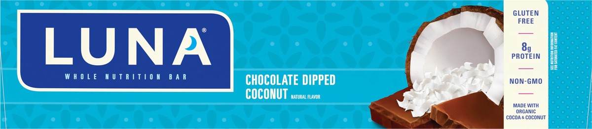 slide 8 of 9, LUNA Bar - Chocolate Dipped Coconut Flavor - Gluten-Free - Non-GMO - 7-9g Protein - Made with Organic Oats - Low Glycemic - Whole Nutrition Snack Bars - 1.69 oz. (15 Count), 25.35 oz