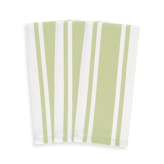 slide 1 of 1, Heavyweight Striped Kitchen Towels - Green, 3 ct
