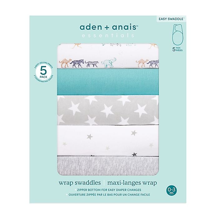 slide 2 of 6, aden + anais essentials Starlit Easy Wrap Swaddle Wraps - Green, 5 ct