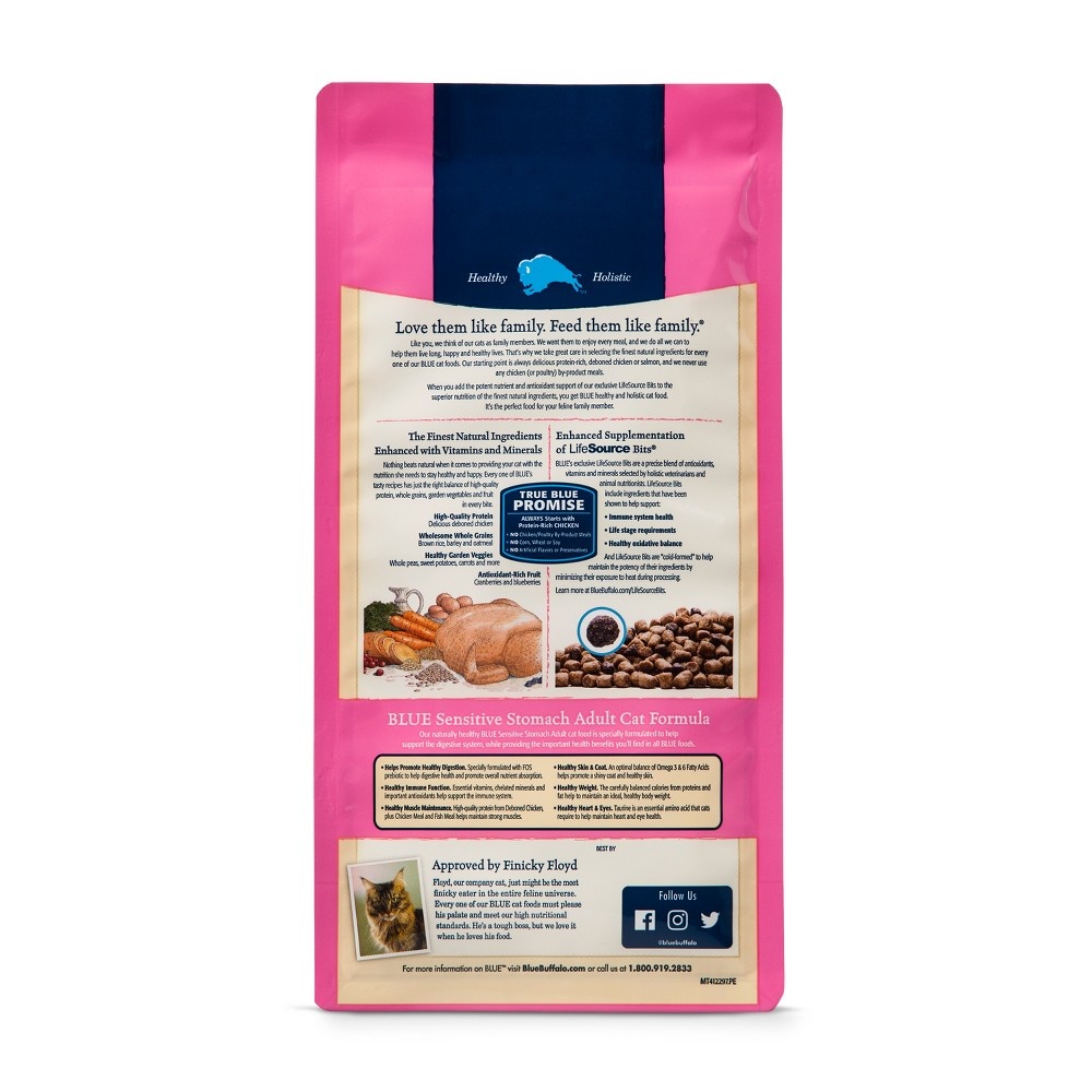 Blue Buffalo Adult Sensitive Stomach Dry Cat Food Chicken & Brown