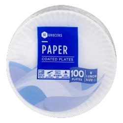 SE Grocers Paper Plates 9'' Lunch Size Coated - 100 CT