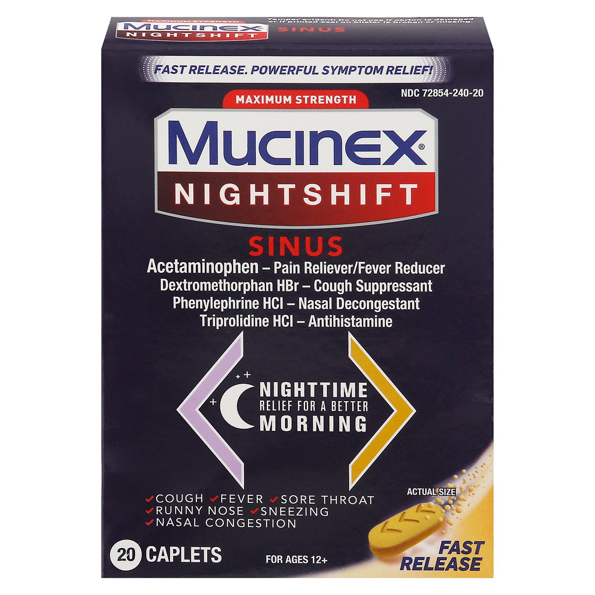 slide 1 of 9, Mucinex Nightshift Sinus Caplets, 20 ct