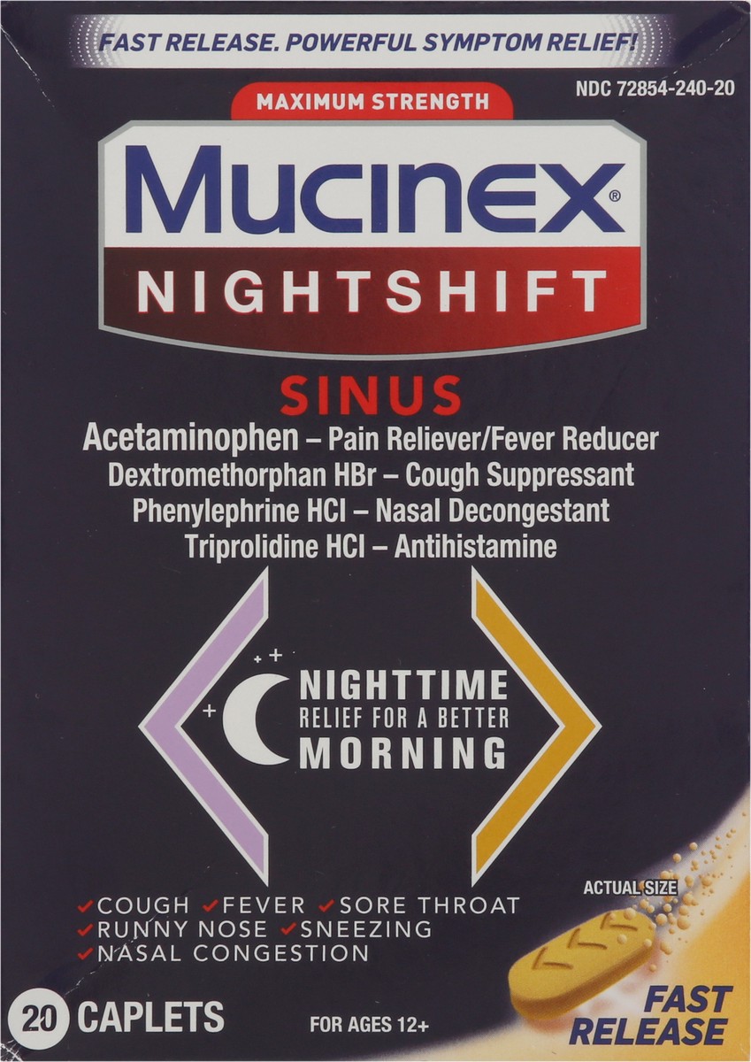 slide 3 of 9, Mucinex Nightshift Sinus Caplets, 20 ct