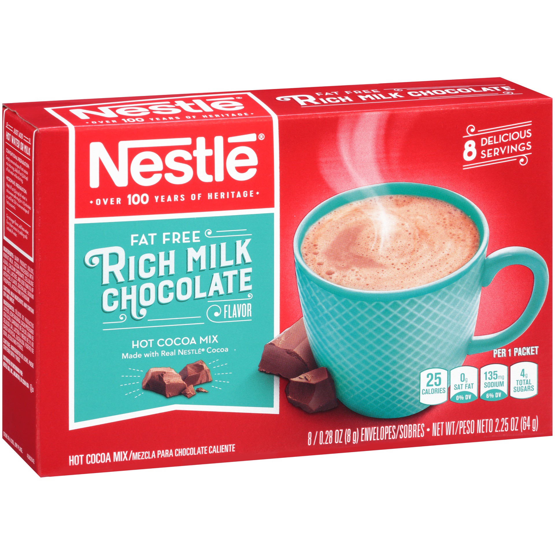 slide 3 of 10, Nestle Hot Cocoa Zero, 0g Added Sugar Rich Milk Chocolate Flavored Mix Powder for Hot Chocolate, Envelopes, 8 Count, 8 ct